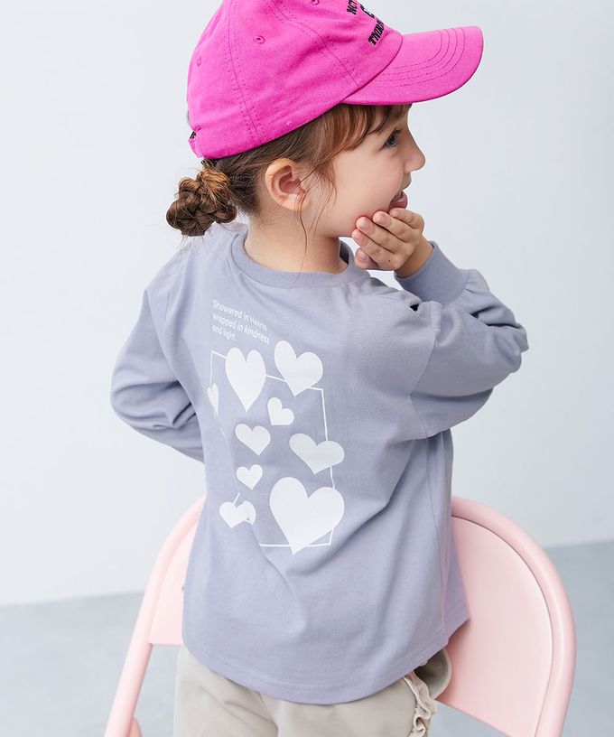 日本 devirock - 100%棉 定番女孩印花長袖上衣-貓咪-薄荷綠