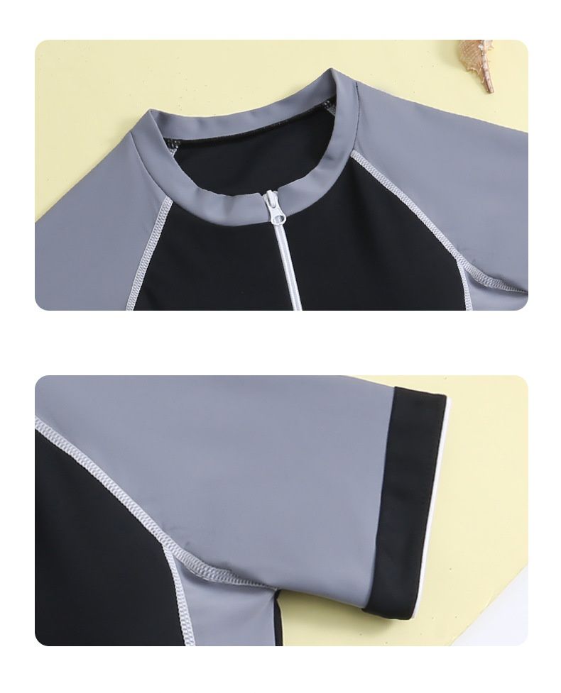 大童女孩運動風短袖連身裙泳衣套裝(二件組)-黑色-泳衣、裙子