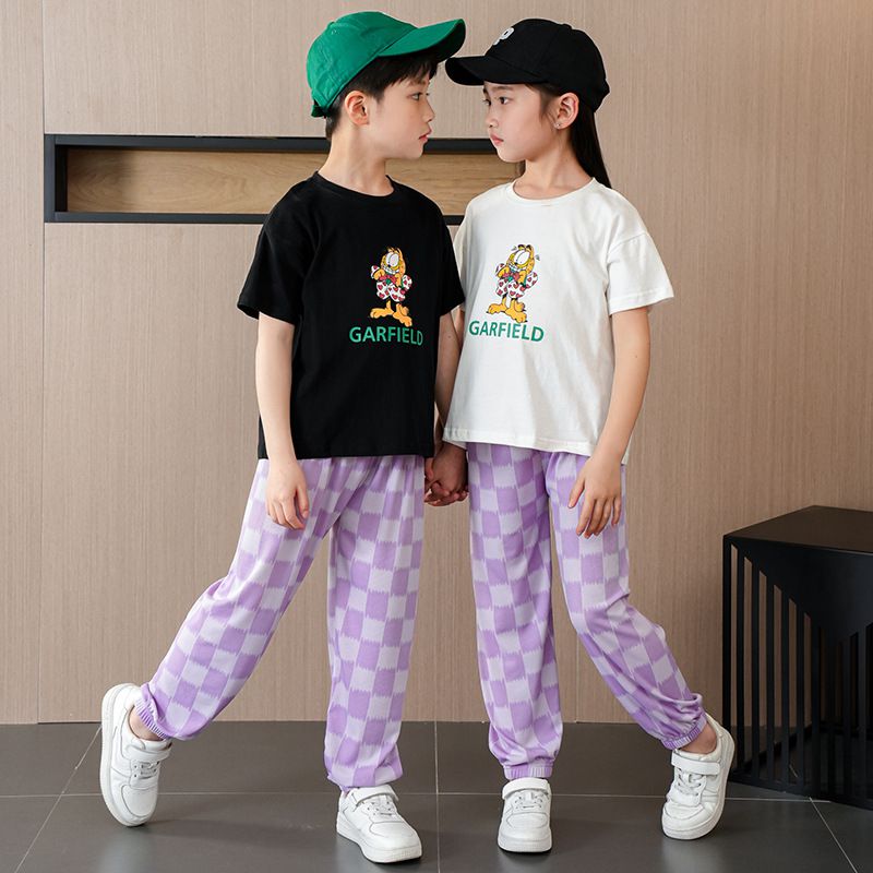 涼感透氣百搭防蚊褲/空調褲-大大格紋-黃色