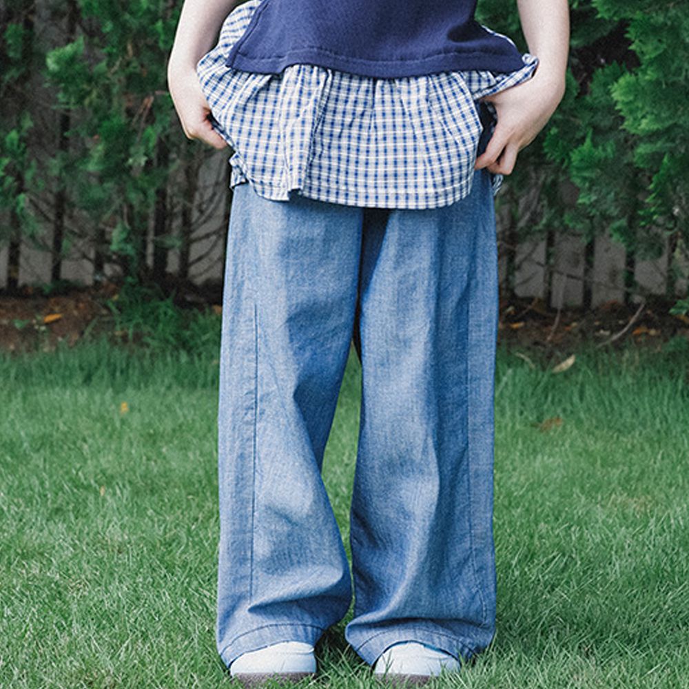 透氣舒適休閒牛仔寬褲-藍色