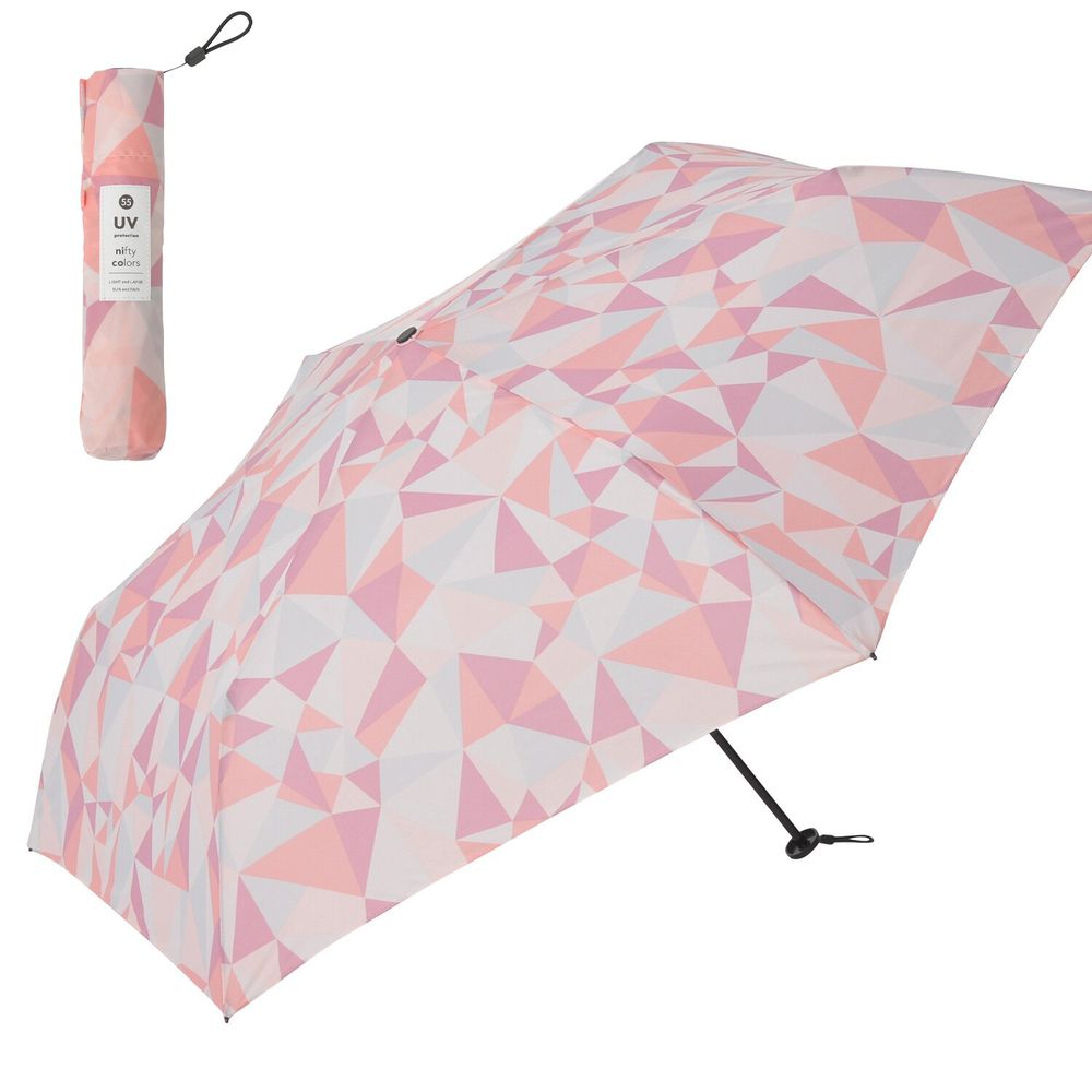 日本 nifty colors - 抗UV輕量 晴雨兩用折疊傘-幾何世界-粉橘 (直徑98cm/132g)-92.30%