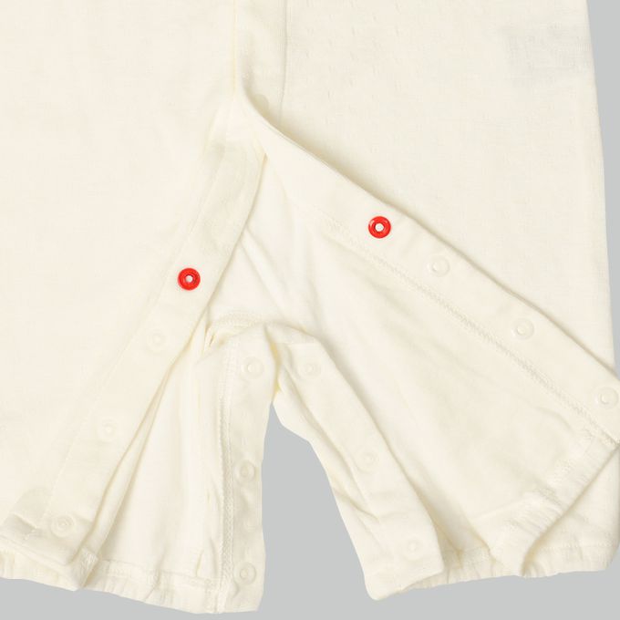 akachan honpo - 長袖蓬鬆有機棉連身衣-米白色 (50～70cm)