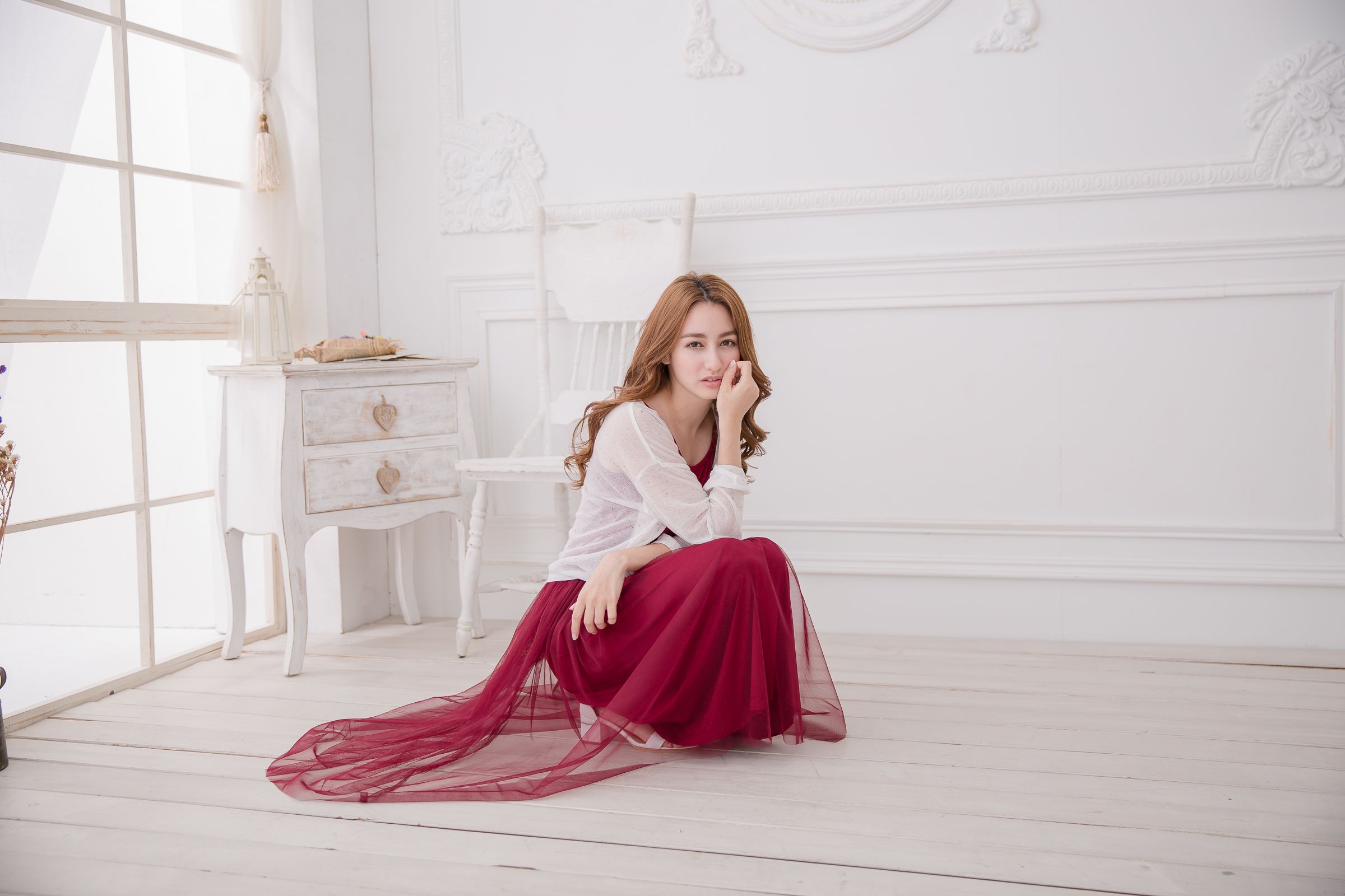 Peachy - 獨家訂製綿柔連身紗裙-細肩帶連身款-性感酒紅 (F)