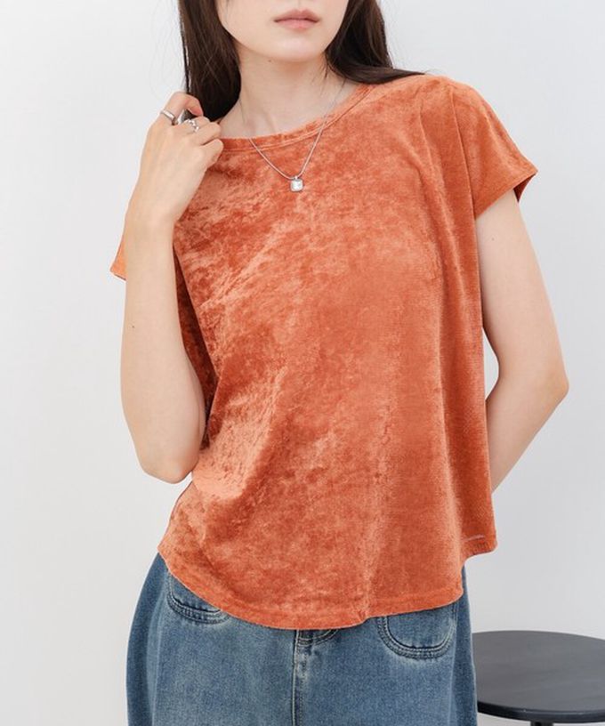 日本 Bab - 微透輕盈天鵝絨法式袖上衣-水藍 (M)