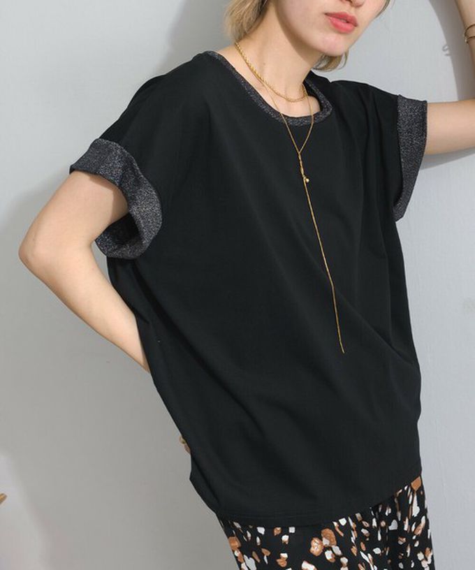 日本 le colis - 光澤滾邊舒適休閒法式袖上衣-卡其棕