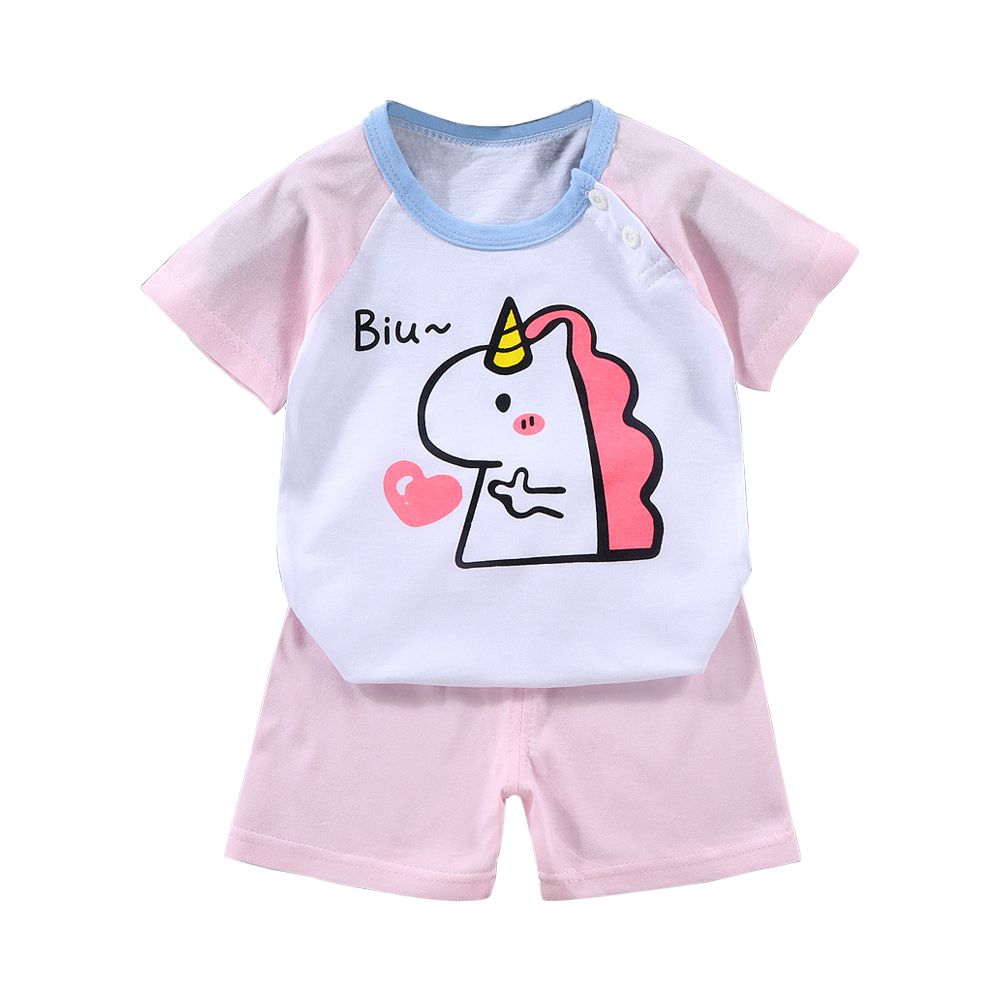 短袖上衣+短褲童裝組 寶寶夏季短袖套裝-愛心獨角