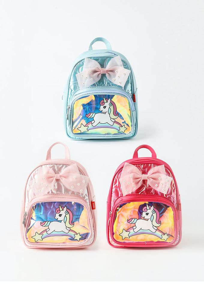 韓國 OZKIZ - 彩虹獨角獸珍珠蝶結後背包-桃紅 (FREE)