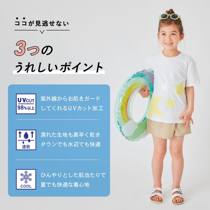 日本 evercloset - 速乾抗UV 神奇變色星星T恤-粉紅