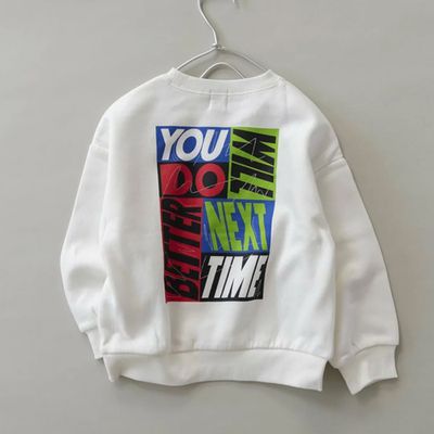 日本 BRANSHES - 街頭塗鴉風裏起毛長袖上衣-繽紛海報-白