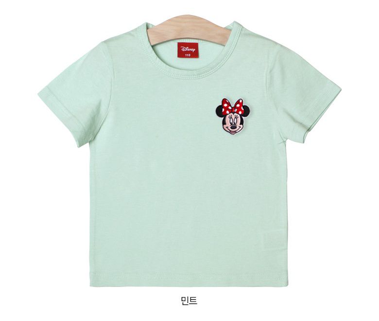 (韓製)正版迪士尼 - 刺繡徽章純棉T-米妮(蜜桃橘)