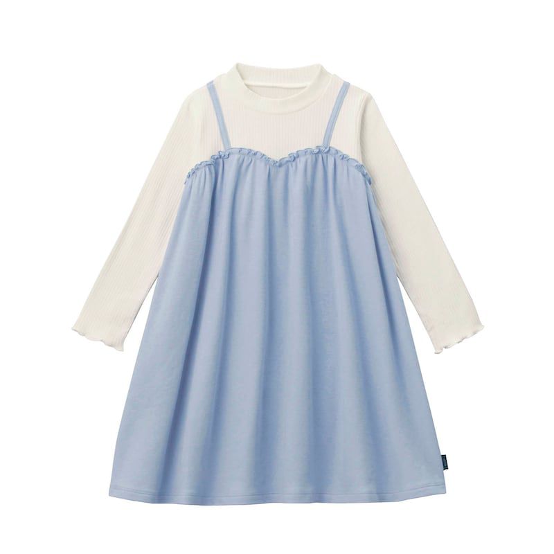 日本千趣會 - GITA 假二件細肩帶純棉長袖洋裝-黑水藍