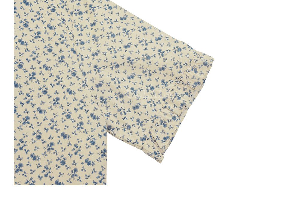 韓國 ULLALA - 玫瑰印花短袖睡衣(兩件式)-藍玫瑰 (FREE)