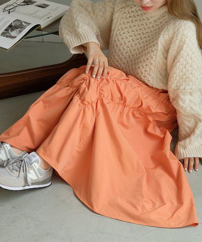 日本 Bou Jeloud - 不規則皺縮設計長裙-橘