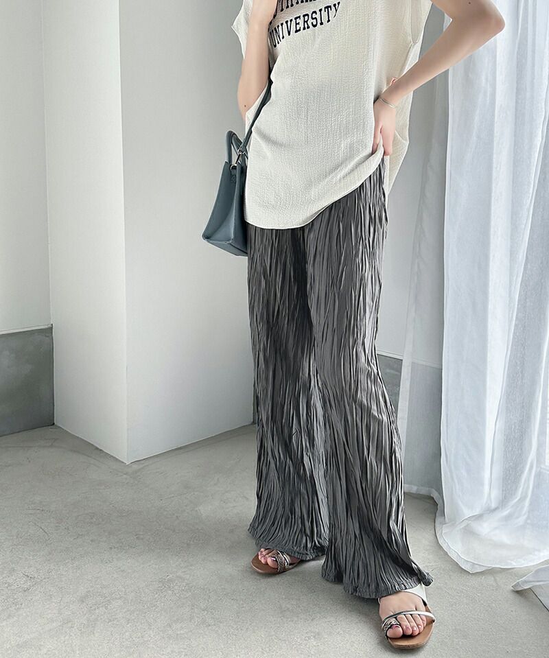 日本 Classical Elf - 低調光澤感楊柳垂墜寬褲-深灰