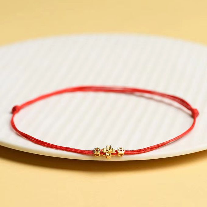 新年招財有錢花銅錢手工編織紅手繩