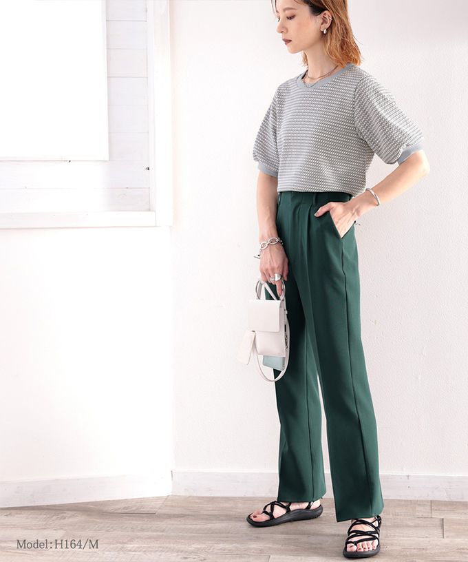 日本 Classical Elf - 緹花圓領彈性泡泡五分袖上衣-淺灰