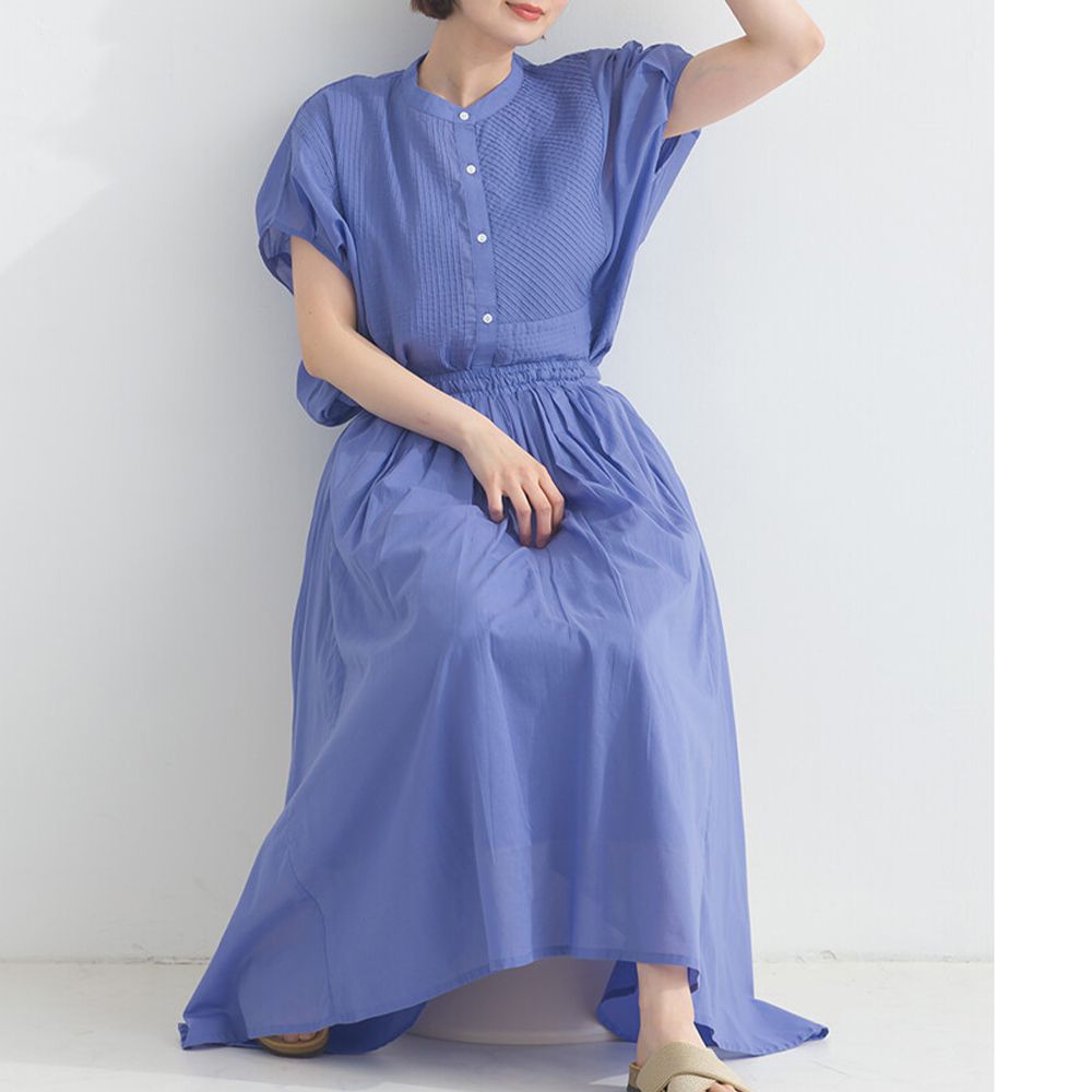 100%印度棉 清爽飄逸素色長裙-藍紫