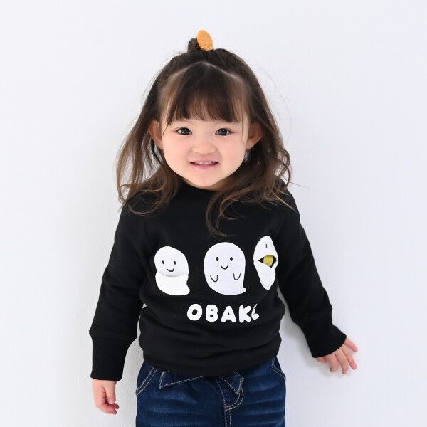 日本 Baby Room - 裏毛立體翻翻樂長袖上衣-可愛幽靈-淺灰