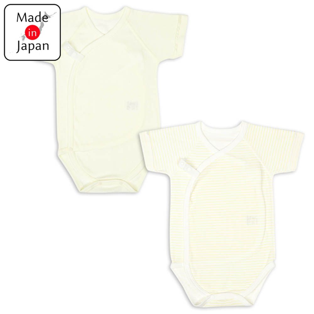 短袖包屁衣2件組-簡約-奶油色 (50~60cm)-日本製