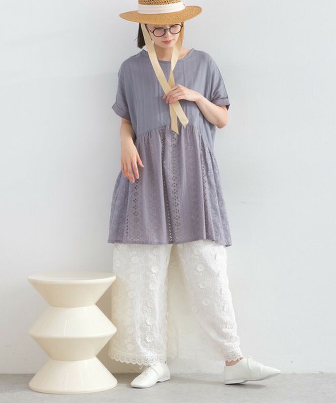 日本 Lupilien - 100%印度棉 柔美緹花長版短袖上衣-白