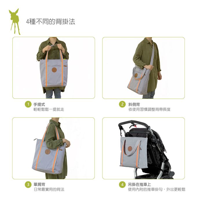 德國 Lassig - 時尚活力多功能親子包-大-芒果橘-含尿布墊+推車掛勾+保溫瓶收納包