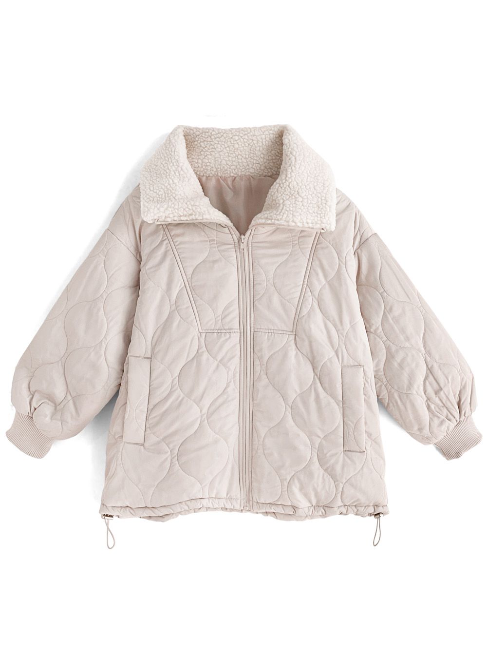 日本 GRL - 絎縫翻領鋪棉保暖外套/大衣-黑