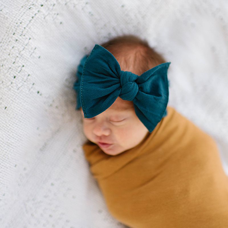 美國baby bling - 純手工超彈/極細緻輕柔/無束縛感蝴蝶結髮帶/髮飾_經典款-孔雀藍 (0-5歲適用)