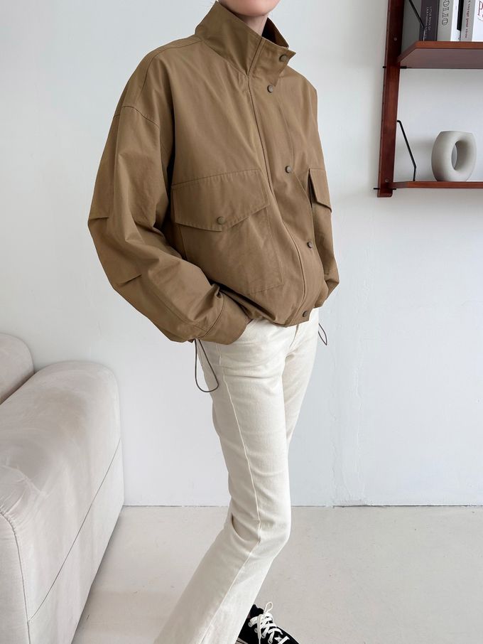韓國女裝連線 - 秋季必備！短版風衣外套-深卡其 (FREE)