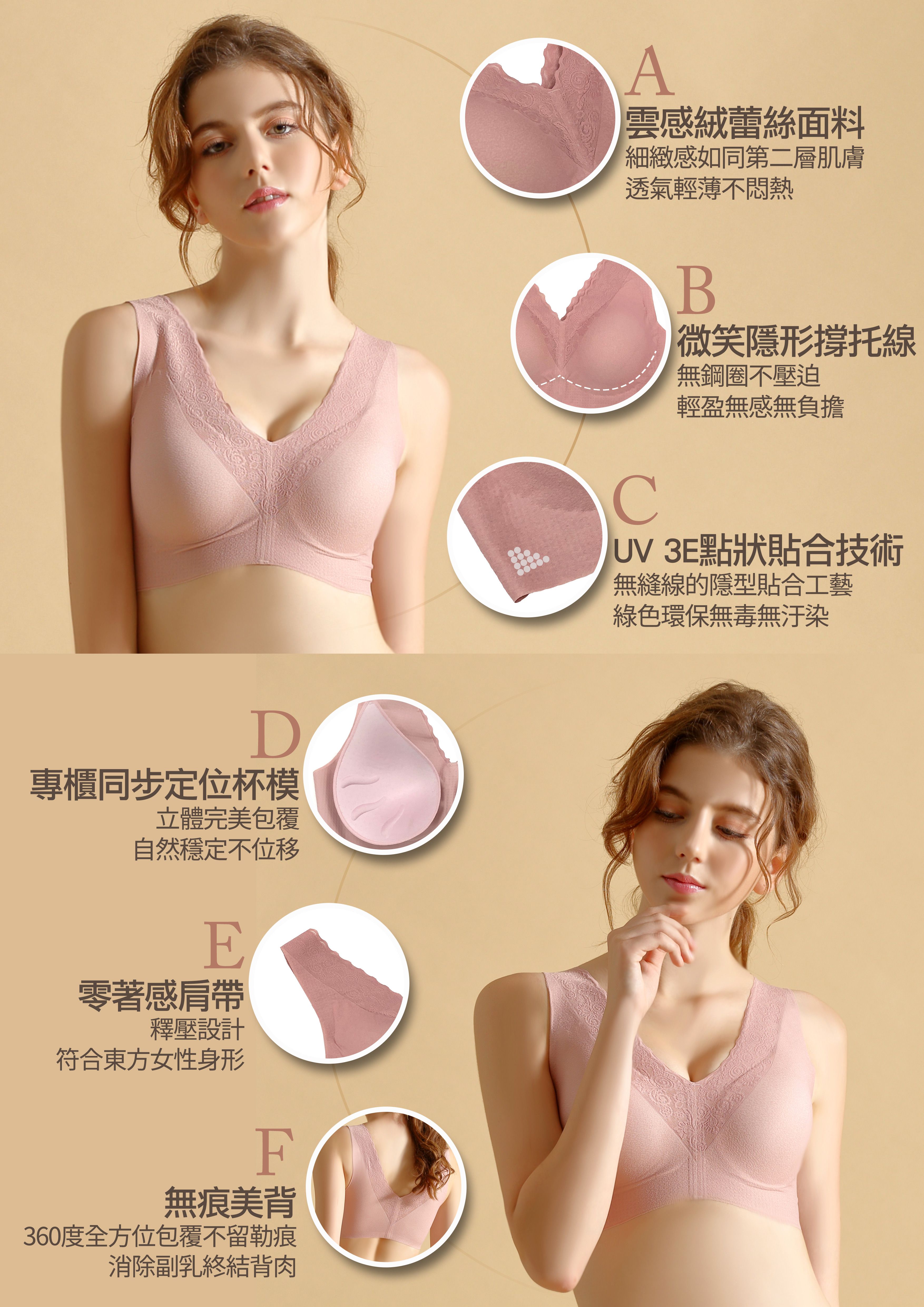 香茉 CHANMODE - 細緻雲柔感V領貼合無痕內衣-寬肩款-粉/灰/黑-內衣x3件