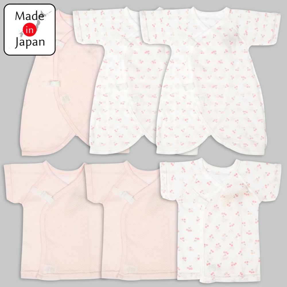 新生兒網眼內衣6件組-短袖 7分袖-粉紅色