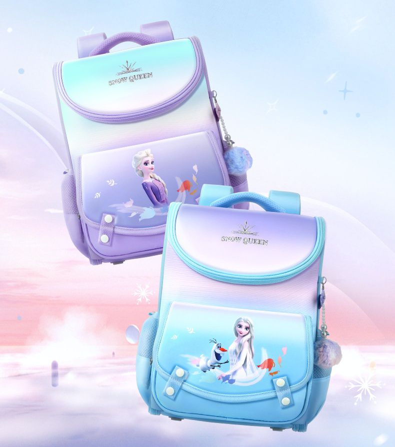 卡通唯美漸層大容量減壓護脊書包-卡通人物艾莎-藍色 (建議135-160cm)-28x19x39cm