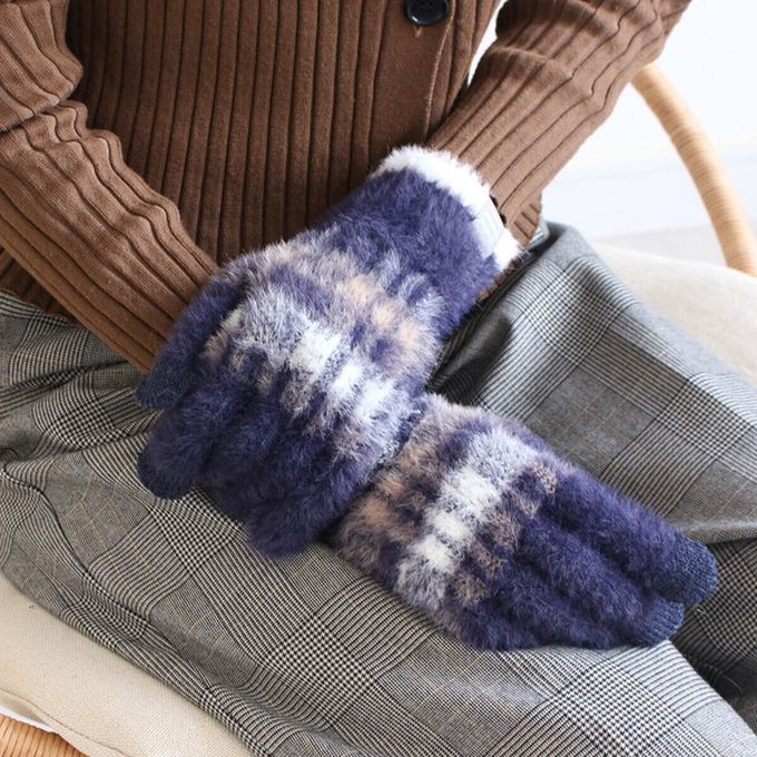 日本 LIZDAYS - 保濕加工 毛海感漸層色系手套(可觸控)-淺灰白