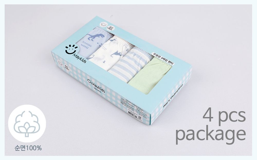 (4入組)男寶無螢光輕柔棉三角褲-條紋X恐龍