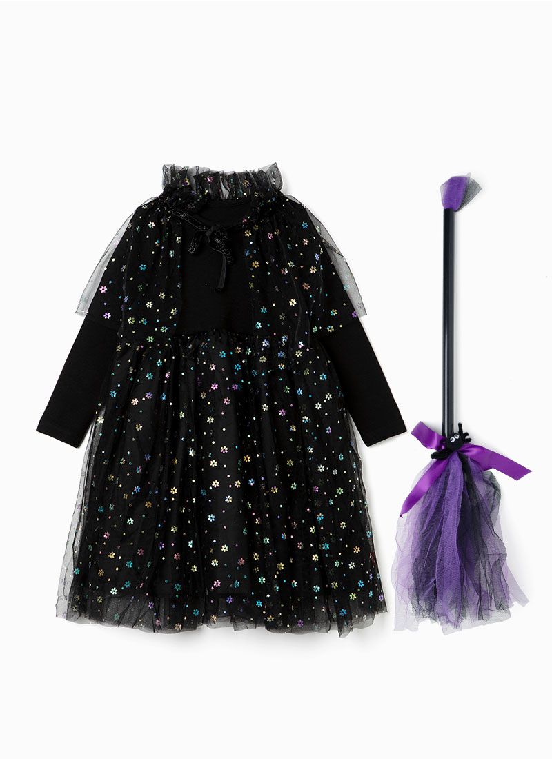 韓國 OZKIZ - 黑女巫造型洋裝(附網紗/掃把)-黑