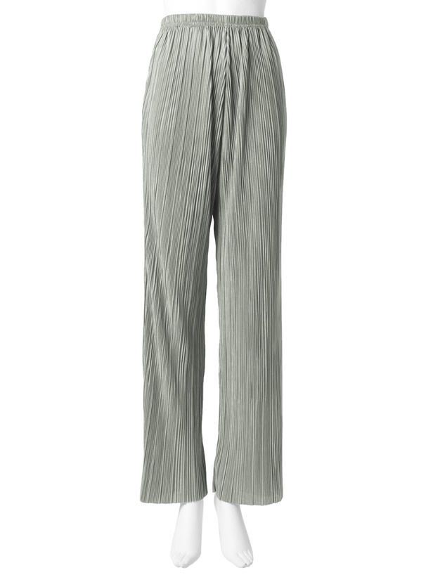 日本 GRL - 修長壓褶百搭彈性鬆緊寬褲-絢麗紫