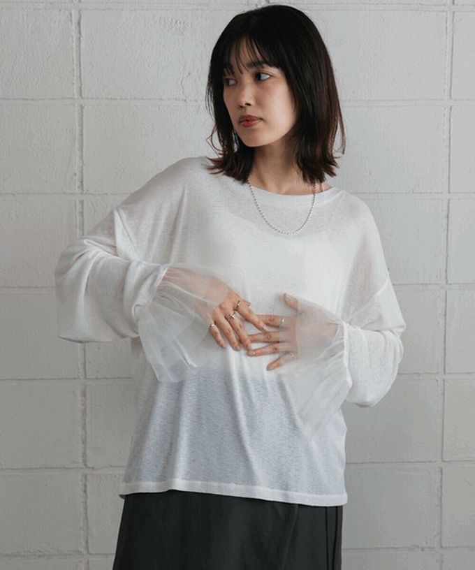 日本 Bab - 雙層薄紗拼接俏麗長袖上衣-黑