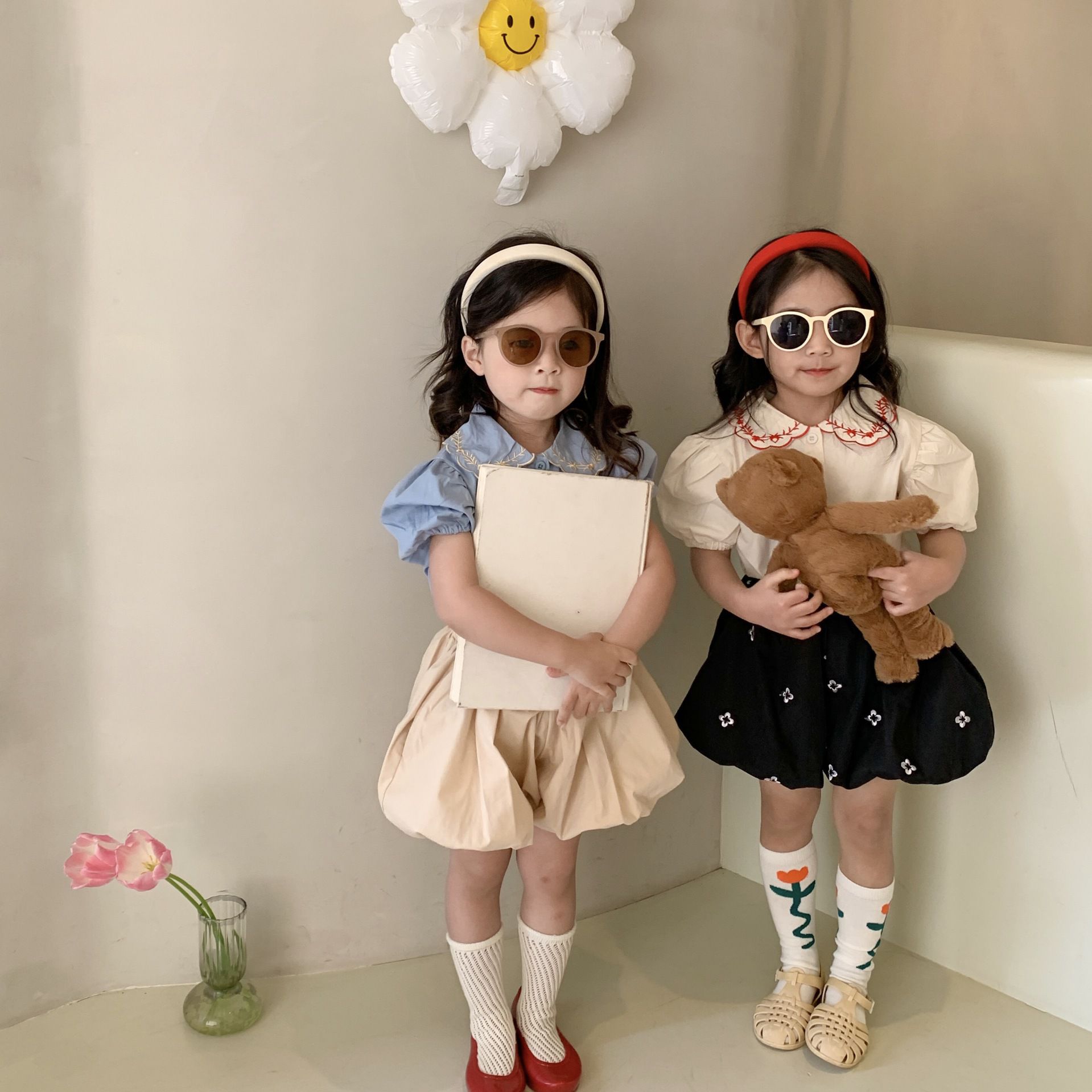 腰鬆緊花苞燈籠短褲-奶咖啡色