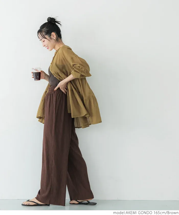 日本 COCA - [可剪裁] 楊柳細褶百搭長褲-淺藍