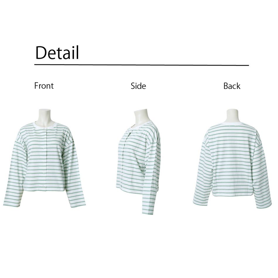 日本 Rejoule - V領橫條紋落肩短版薄外套-藍x白