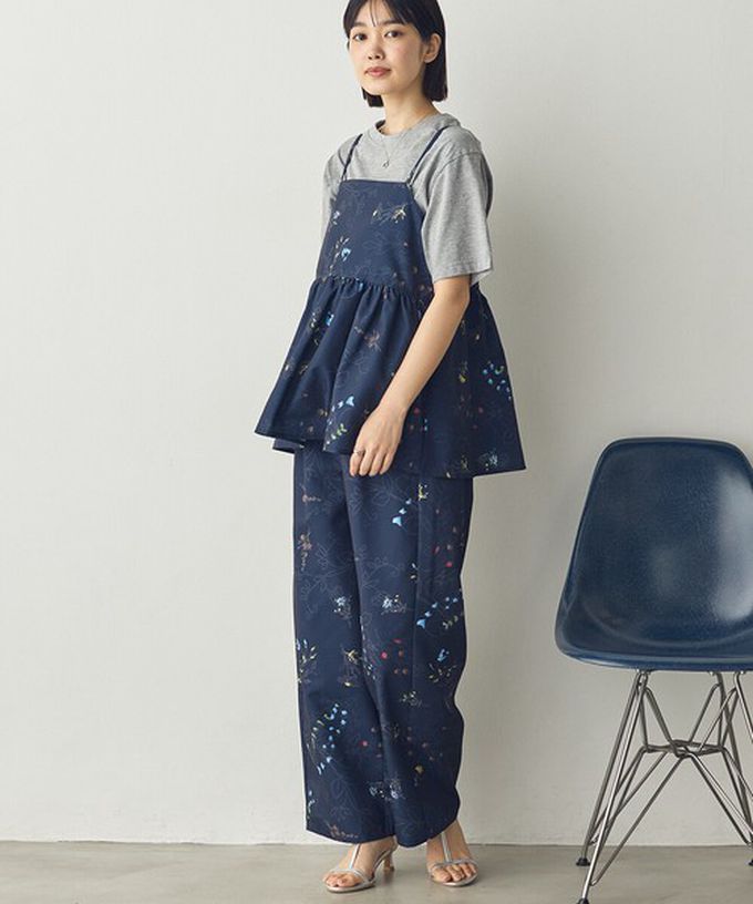 日本 Sans Souci 34+ - 優美花卉鬆緊舒適寬褲-黑