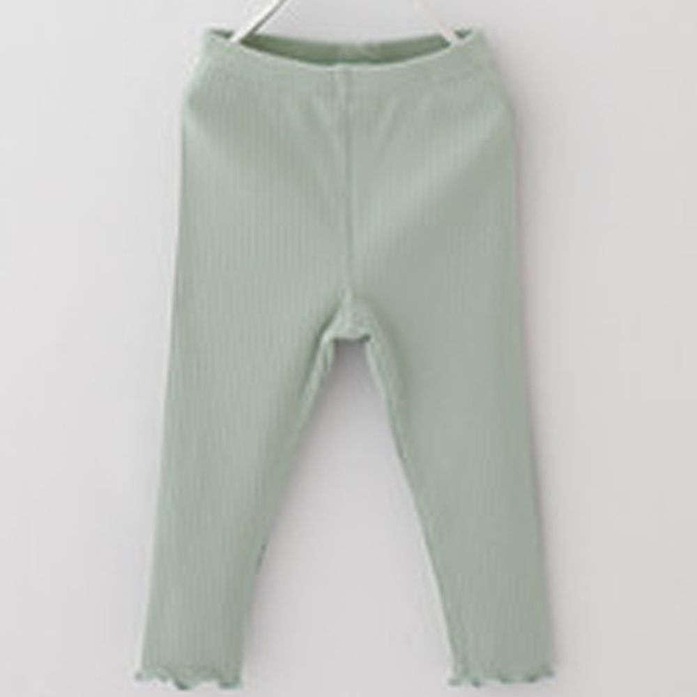 日本 enchante petit - 滾花邊羅紋七分內搭褲-薄荷綠