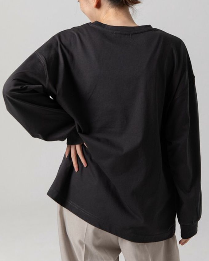 日本 gleam - 燙金時尚光澤廓形寬版長袖上衣-藍x銀