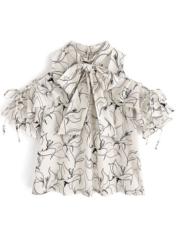 日本 GRL - 氣質碎花挖肩雪紡短袖上衣-深藍 (F)