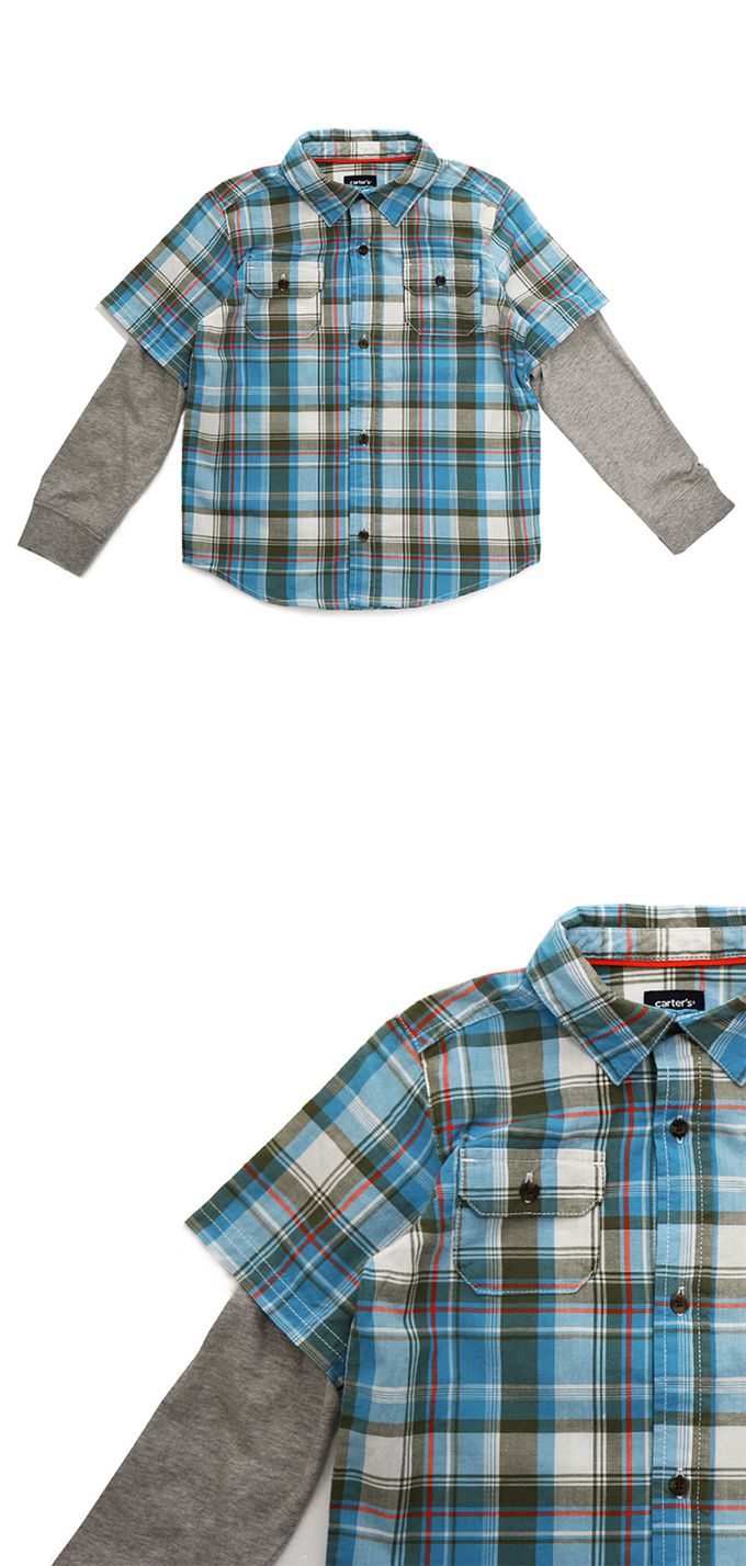 美國 Carter's - 藍白格紋襯衫長袖假2件 (4 T)