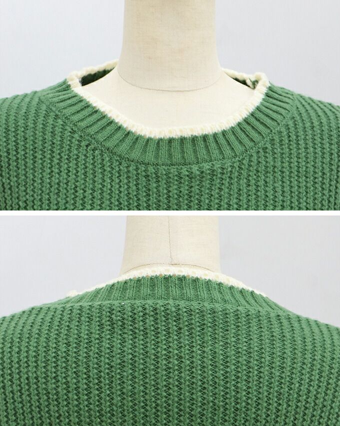 日本 BLUE EAST - 撞色滾邊落肩針織毛衣-米白