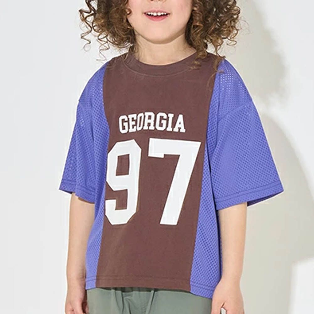 透氣網眼數字印花T恤-深棕x藍紫