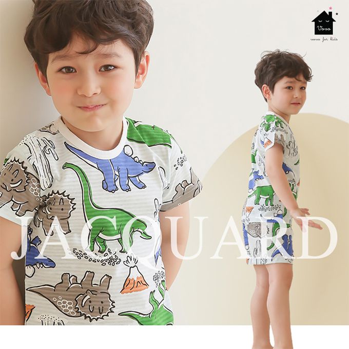 正韓 VOVO - 超優質嬰幼兒/兒童短袖100% 有機純棉家居服/睡衣-恐龍樂園