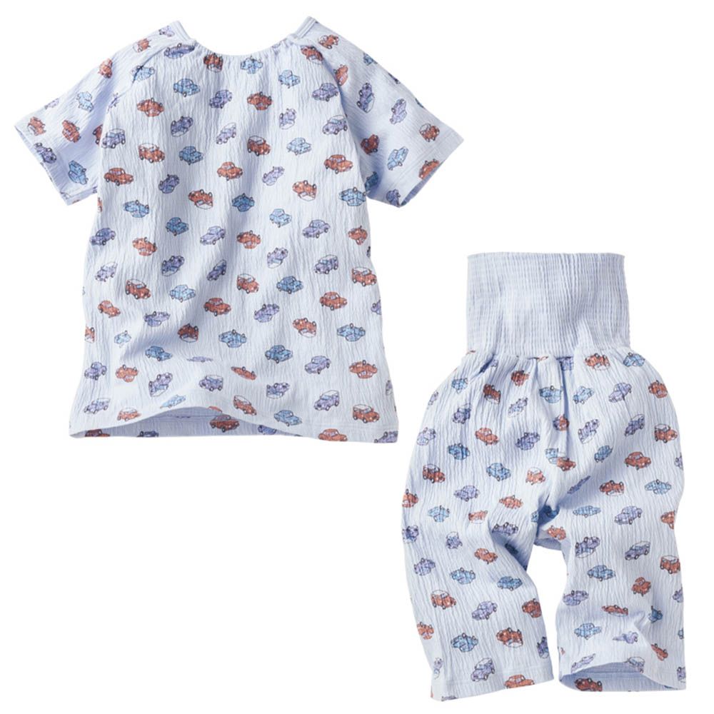 短袖家居服 穿衣練習-套頭式 汽車-藍色