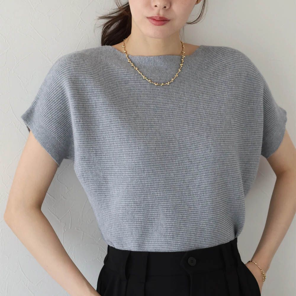 美型修身柔軟羅紋蝙蝠袖上衣-灰