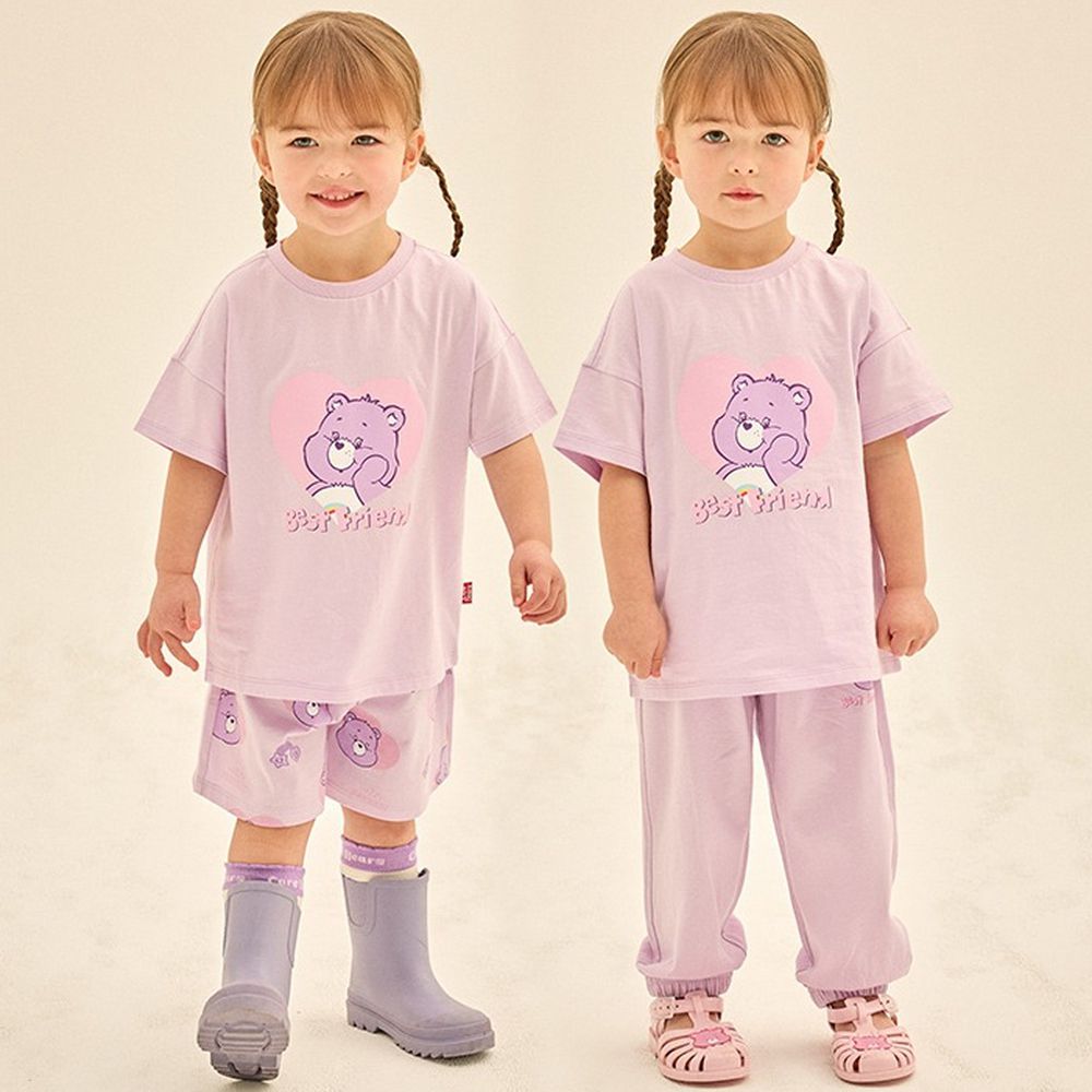 聯名款熊愛心短袖上衣X短褲X長褲套裝-薰衣草紫